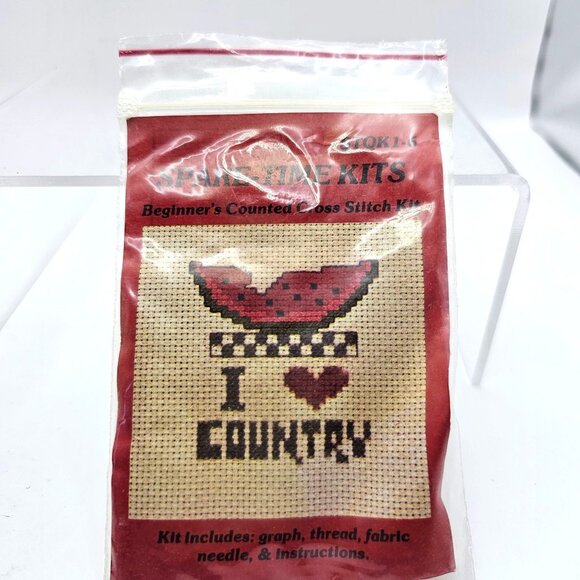 I Love Country Watermelon Cross Stitch Completed 5x5 Fabric Project Decor - Picture 2 of 7